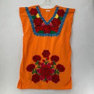 Vintage Mexican Embroidered Oaxacan Boho Floral Ethnic Dress SMALL/MED‎ READ